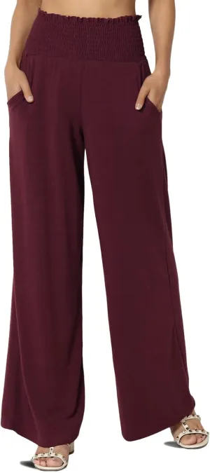 TheMogan Women's Smocked Ruffle High Waist Wide Leg Pants Casual Loose Yoga Lounge Pajama