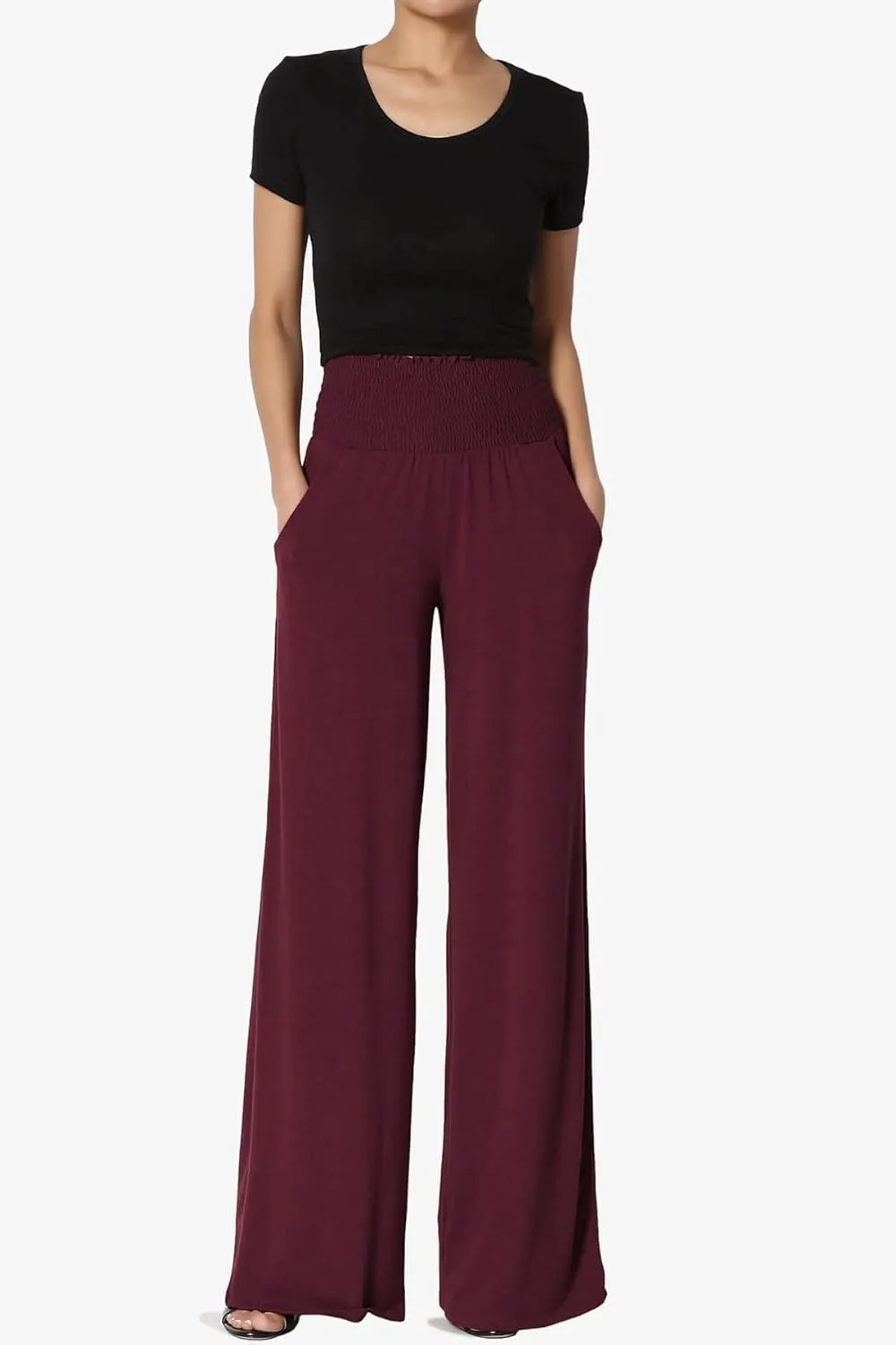 TheMogan Women's Smocked Ruffle High Waist Wide Leg Pants Casual Loose Yoga Lounge Pajama