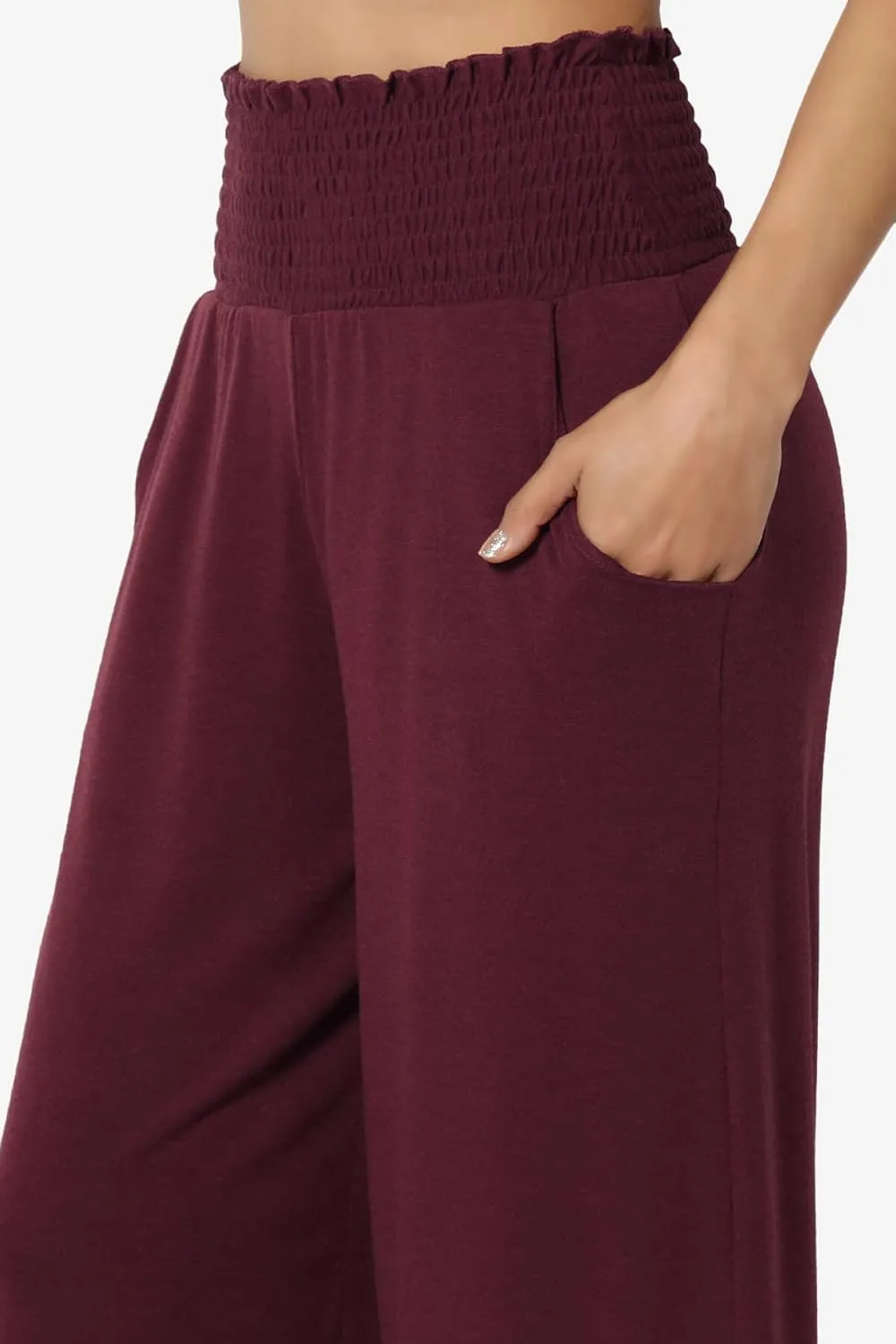 TheMogan Women's Smocked Ruffle High Waist Wide Leg Pants Casual Loose Yoga Lounge Pajama