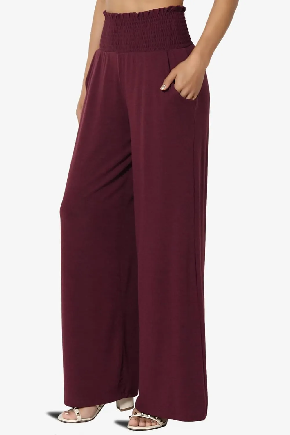TheMogan Women's Smocked Ruffle High Waist Wide Leg Pants Casual Loose Yoga Lounge Pajama