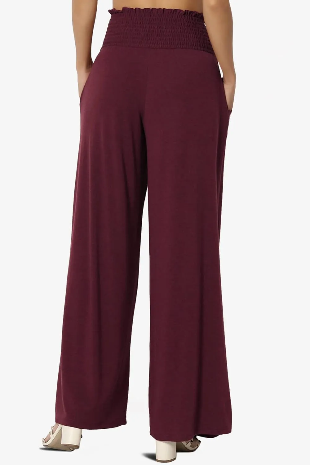 TheMogan Women's Smocked Ruffle High Waist Wide Leg Pants Casual Loose Yoga Lounge Pajama