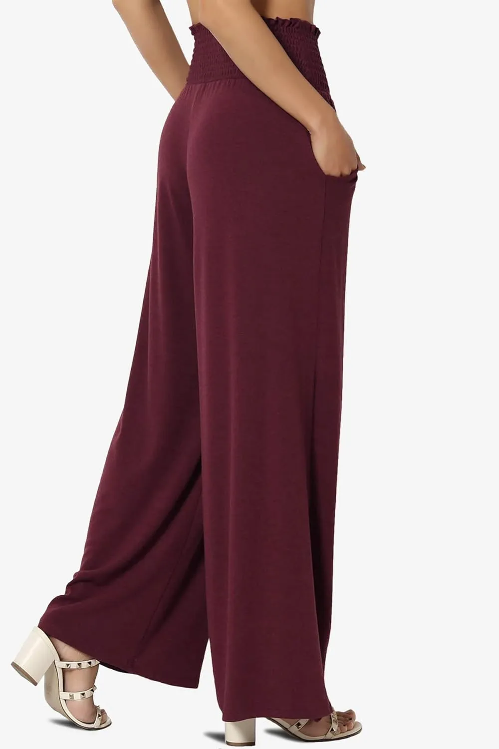TheMogan Women's Smocked Ruffle High Waist Wide Leg Pants Casual Loose Yoga Lounge Pajama