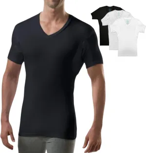 THOMPSON TEE Men's Sweatproof Undershirt | V Neck | Slim Fit | with Sweat Pads | White, Black, Gray | Bundle | Large