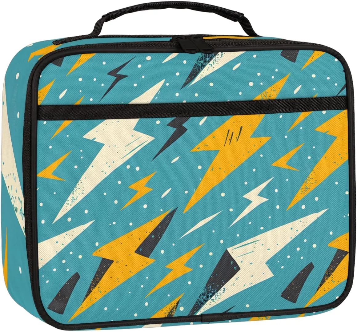 Thunder Lightning Square Lunch Bag Gold Lightning Square Tote Lunch Bag Reusable Lunch Box Leakproof Cooler Bag