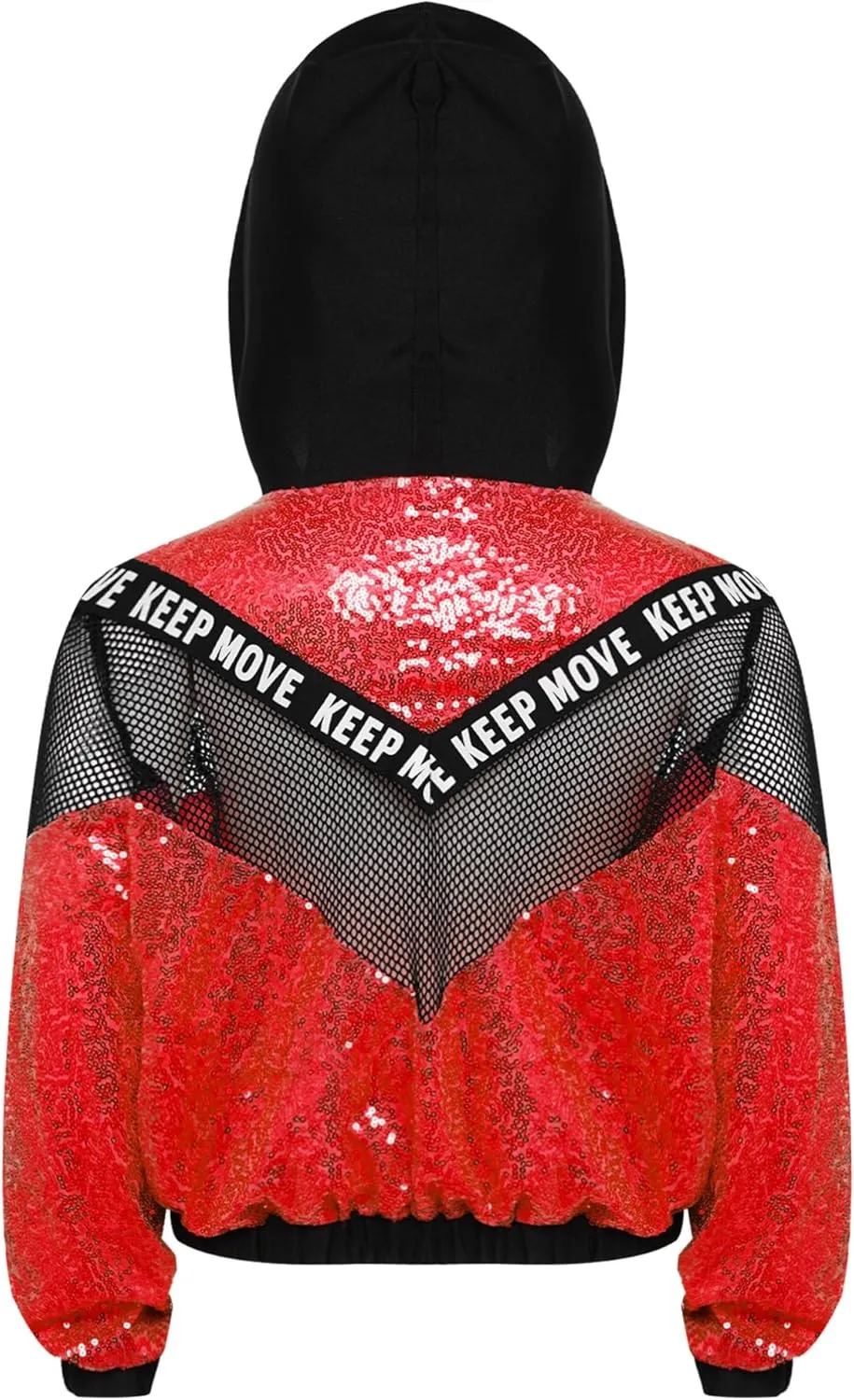 TiaoBug 3Pcs Girls Jazz Dance Outfits Sequin Zip Up Hooded Jacket Cropped Vest with Harem Pants Set