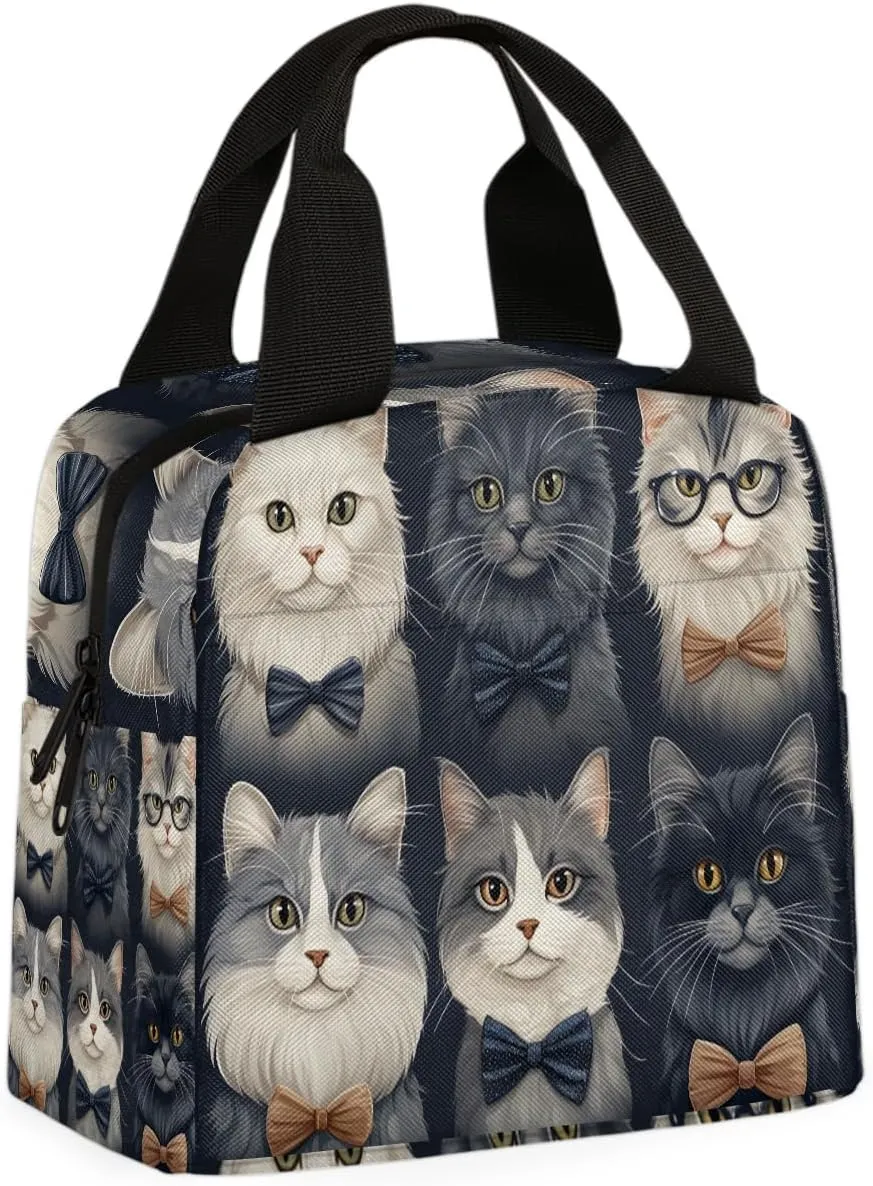 Tie Tie Cat Lunch Bag Old Cat Tote Lunch Bag Reusable Lunch Box Leakproof Cooler Bag