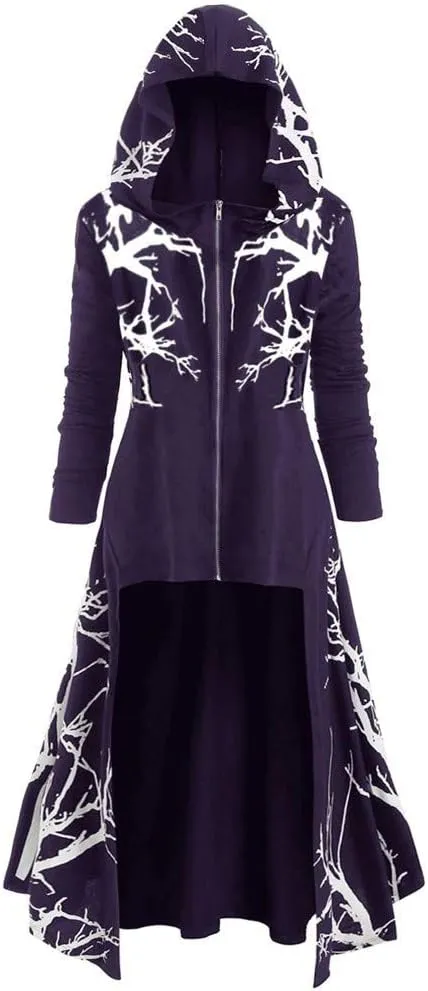 Tomppy Womens Hooded Robe Vintage Lace Up Long Sleeve Cosplay Cloak Gothic Punk Renaissance Costumes High Low Irregular Sweater Tops