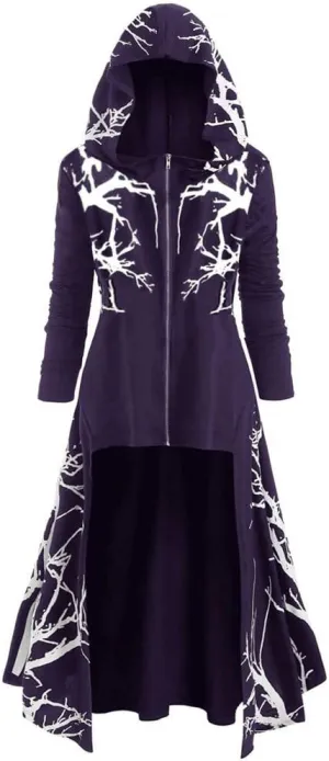 Tomppy Womens Hooded Robe Vintage Lace Up Long Sleeve Cosplay Cloak Gothic Punk Renaissance Costumes High Low Irregular Sweater Tops