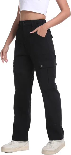Tronjori Womens Cargo Pants High Waisted Casual Utility Trousers Stretch Straight Leg Streetwear Y2K