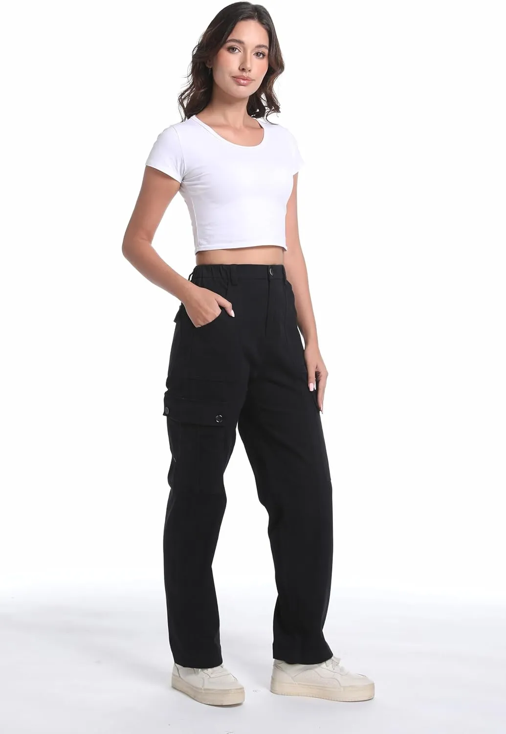 Tronjori Womens Cargo Pants High Waisted Casual Utility Trousers Stretch Straight Leg Streetwear Y2K