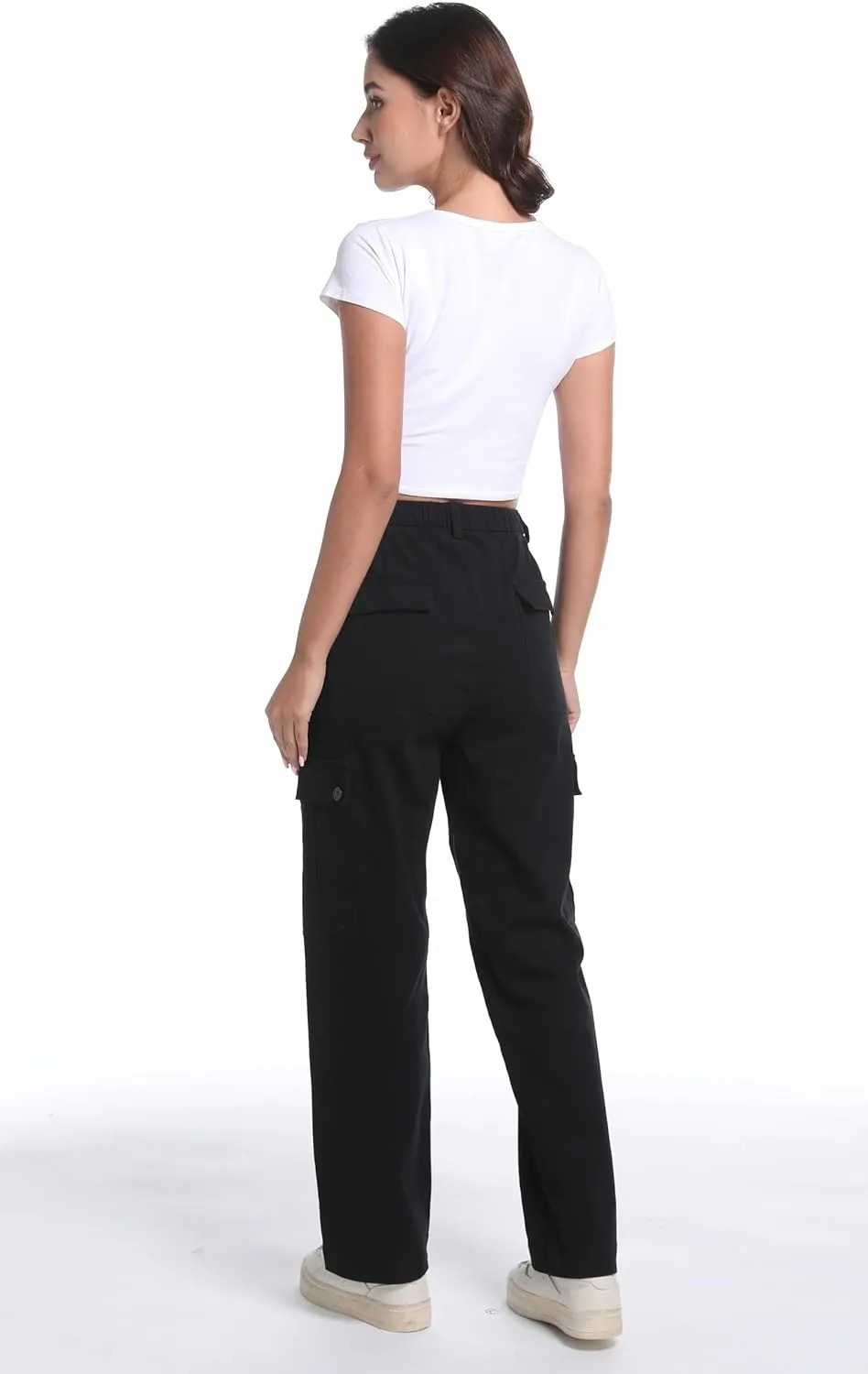 Tronjori Womens Cargo Pants High Waisted Casual Utility Trousers Stretch Straight Leg Streetwear Y2K