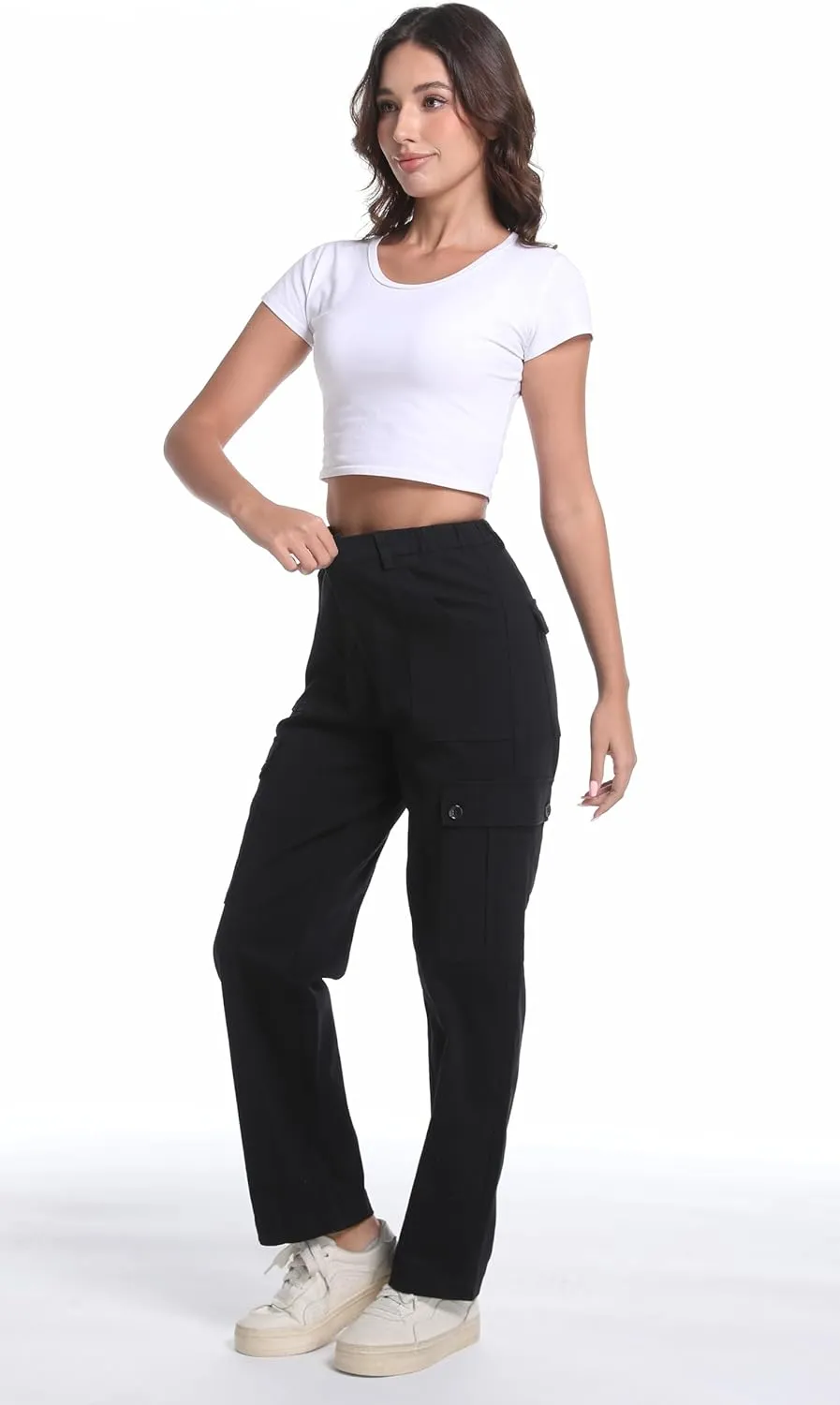 Tronjori Womens Cargo Pants High Waisted Casual Utility Trousers Stretch Straight Leg Streetwear Y2K