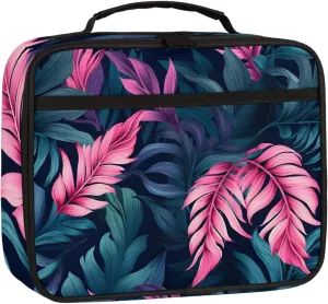 Tropical Leaf Square Lunch Bag Watercolor Plants Square Tote Lunch Bag Reusable Lunch Box Leakproof Cooler Bag