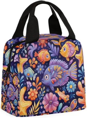 Tropical Sea Fish Lunch Bag Fish Tropical Tote Lunch Bag Reusable Lunch Box Leakproof Cooler Bag