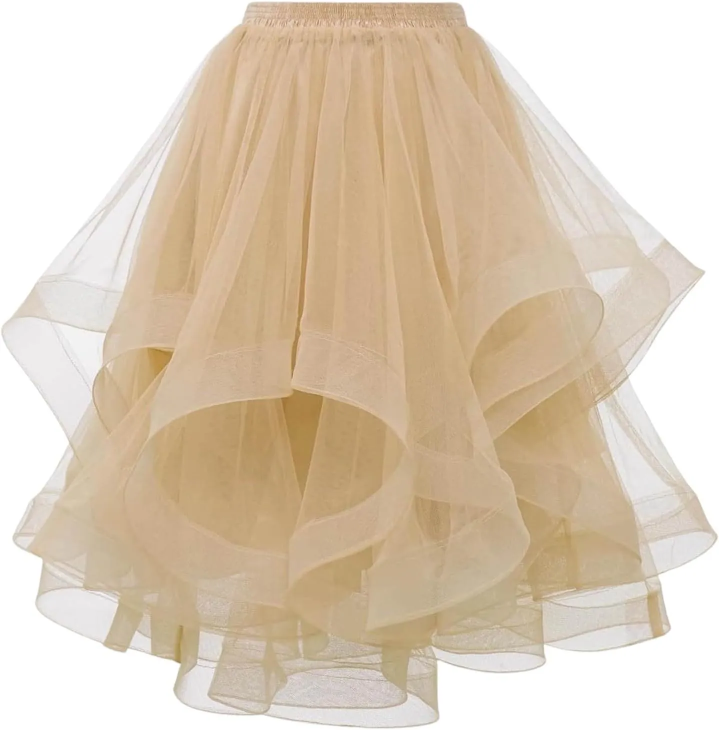 Tulle Skirts for Women A Line Elastic Layered Puffy Midi Skirt High Low Asymmetrical Midi Length Prom Mesh Tutu Skirt