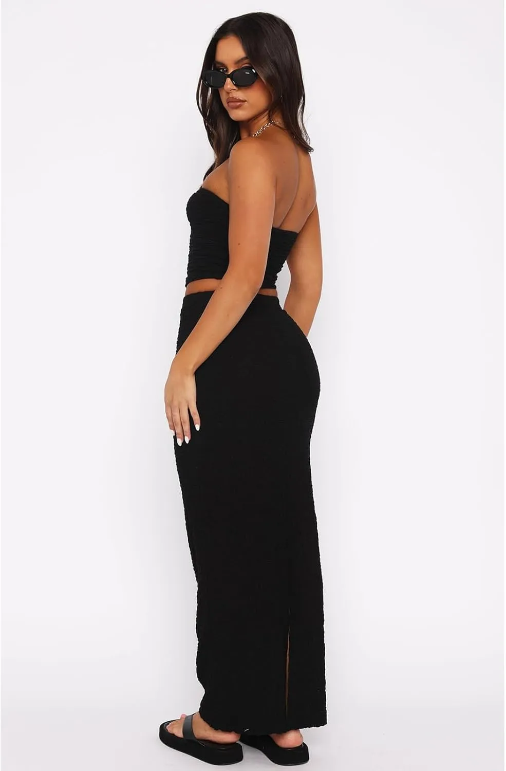 Two Piece Dress Outfits for Women Sleeveless Tube Tops Bodycon Maxi Dress Summer Strapless Crop Top Sexy Suits Set