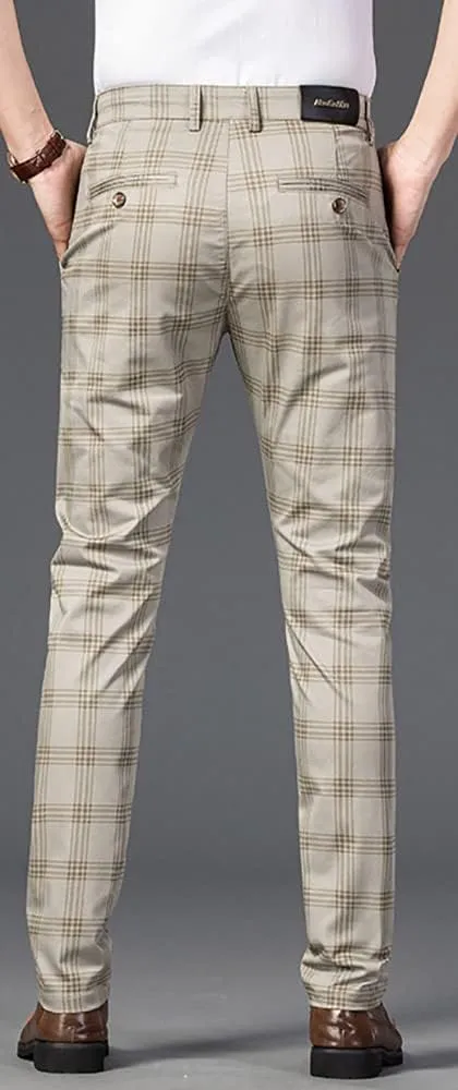 utcoco Men Casual Plaid Slim Fit Straight Stretch Dress Pants