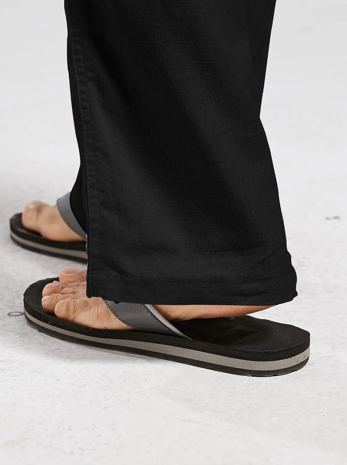 utcoco Qiuse Men's Casual Loose Fit Straight-Legs Stretchy Waist Beach Pants