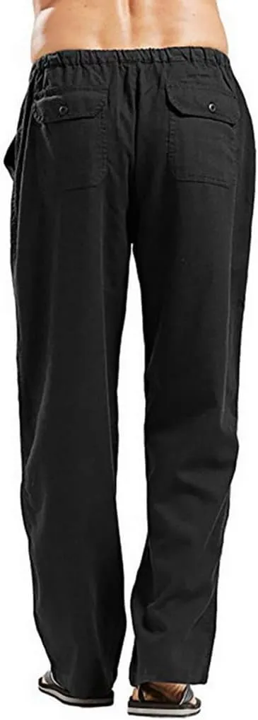 utcoco Qiuse Men's Casual Loose Fit Straight-Legs Stretchy Waist Beach Pants