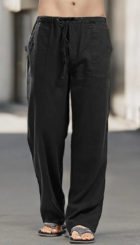 utcoco Qiuse Men's Casual Loose Fit Straight-Legs Stretchy Waist Beach Pants