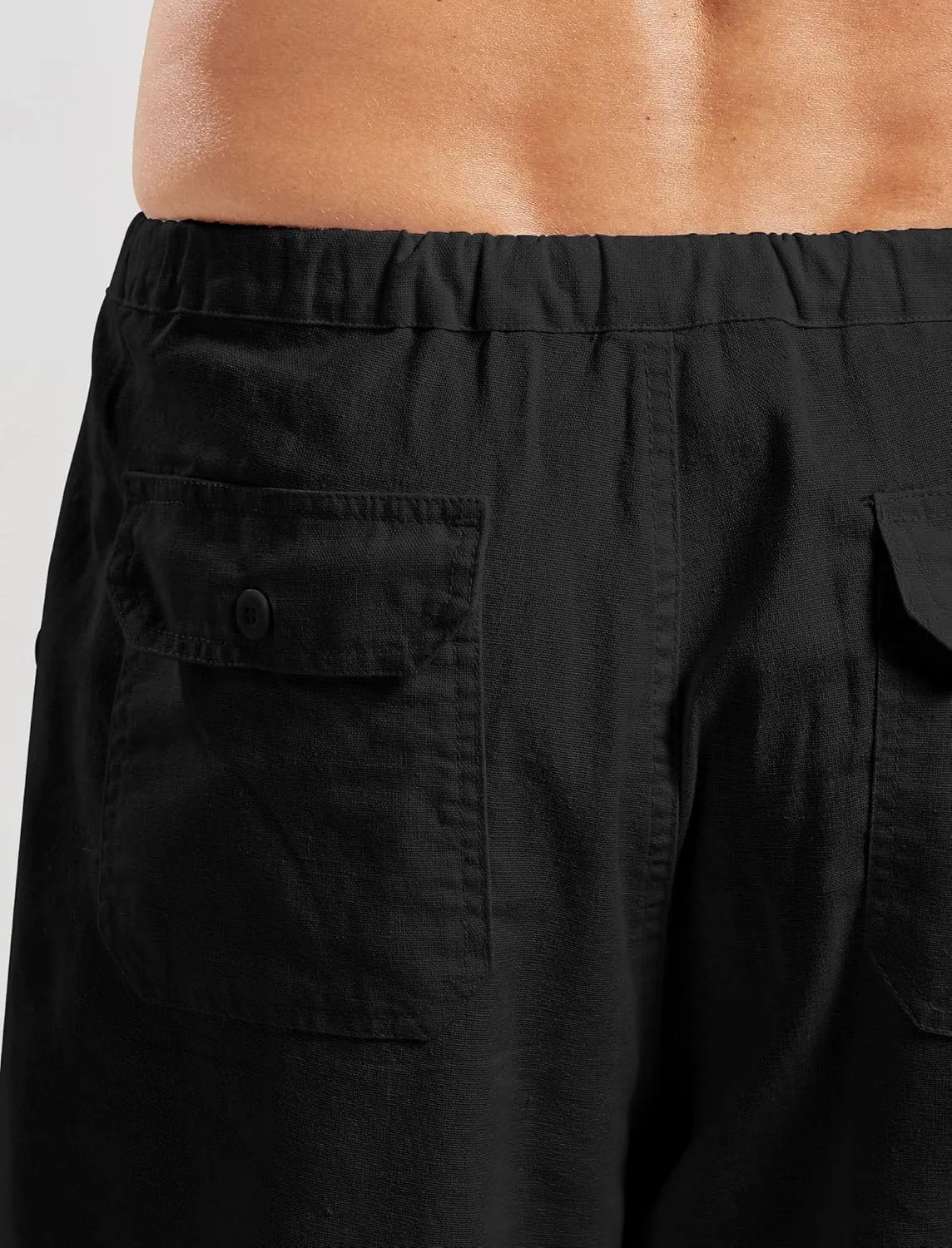 utcoco Qiuse Men's Casual Loose Fit Straight-Legs Stretchy Waist Beach Pants