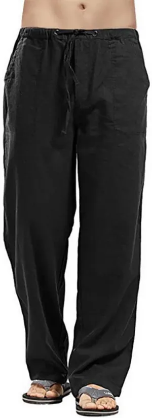 utcoco Qiuse Men's Casual Loose Fit Straight-Legs Stretchy Waist Beach Pants