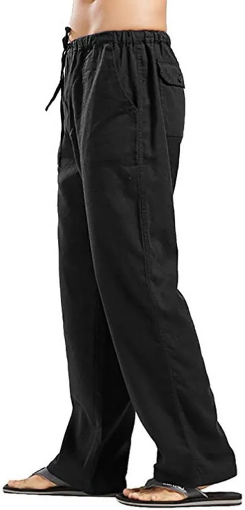 utcoco Qiuse Men's Casual Loose Fit Straight-Legs Stretchy Waist Beach Pants