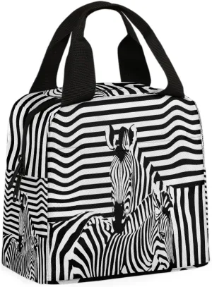 Valentine Day Zebra Lunch Bag Zebra Black Tote Lunch Bag Reusable Lunch Box Leakproof Cooler Bag