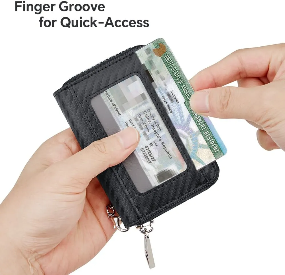 VANNANBA Chain Wallet Zipper Large Capacity Organizer Accordion Wallet Genuine Leather Purse RFID Blocking Wallet for Men,carbon black