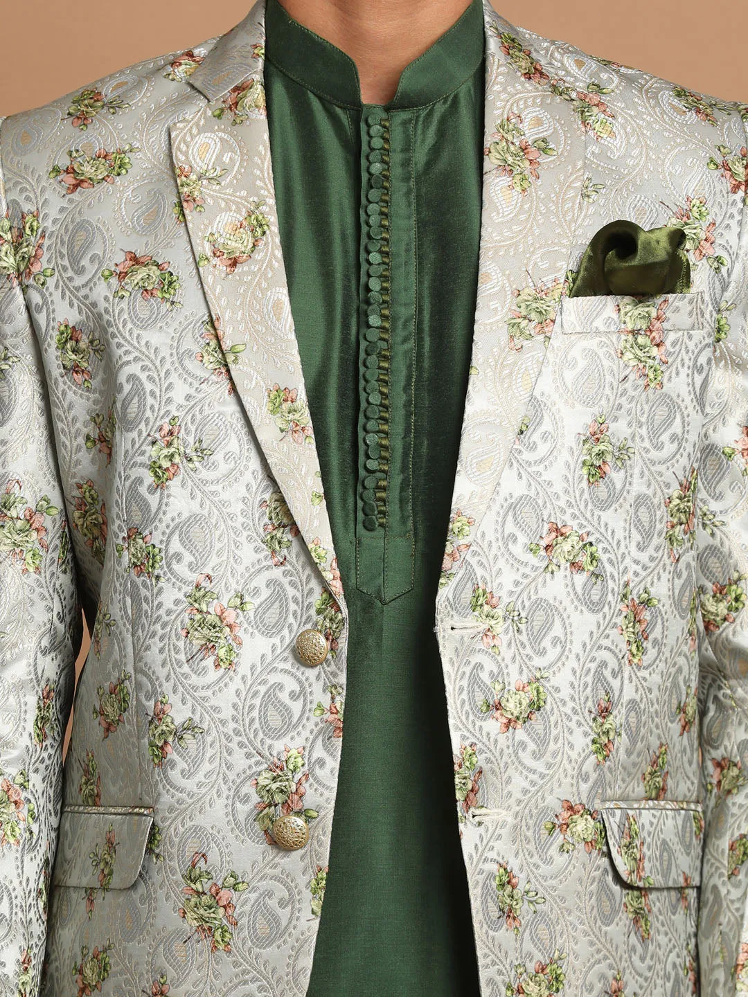 VASTRAMAY Green Silk Blazer with Viscose Kurta