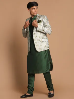 VASTRAMAY Green Silk Blazer with Viscose Kurta