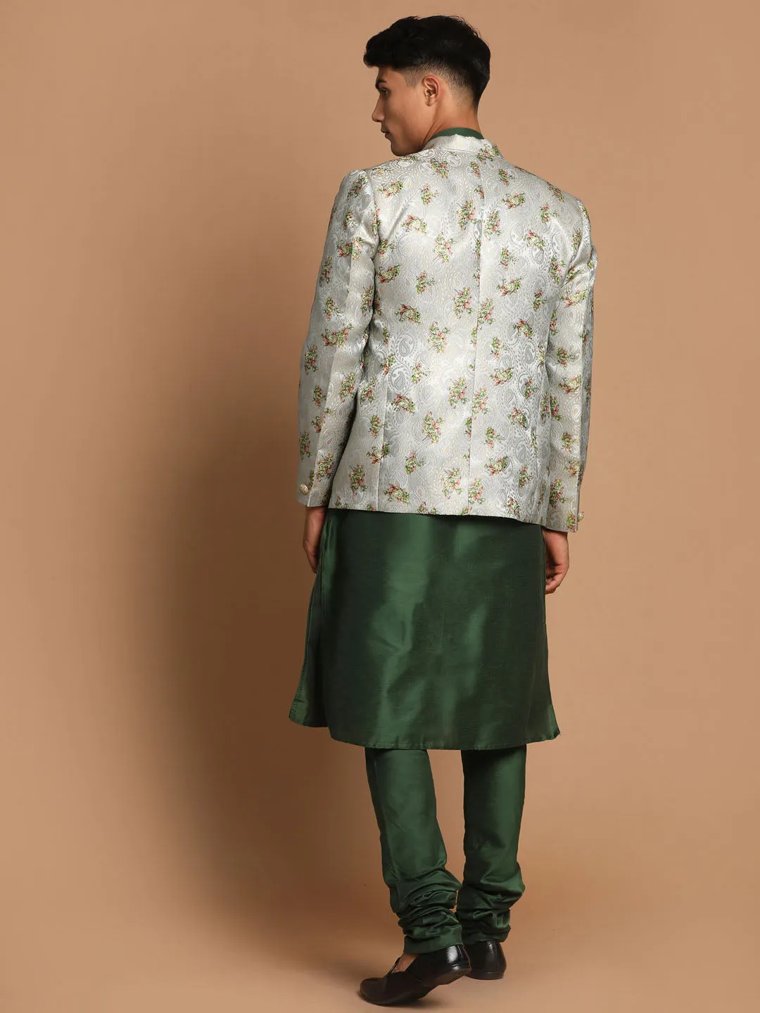 VASTRAMAY Green Silk Blazer with Viscose Kurta