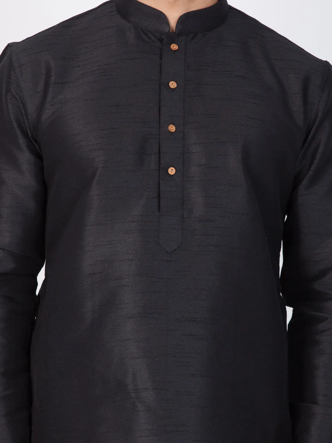 VASTRAMAY Men's Black Cotton Silk Kurta Pyjama