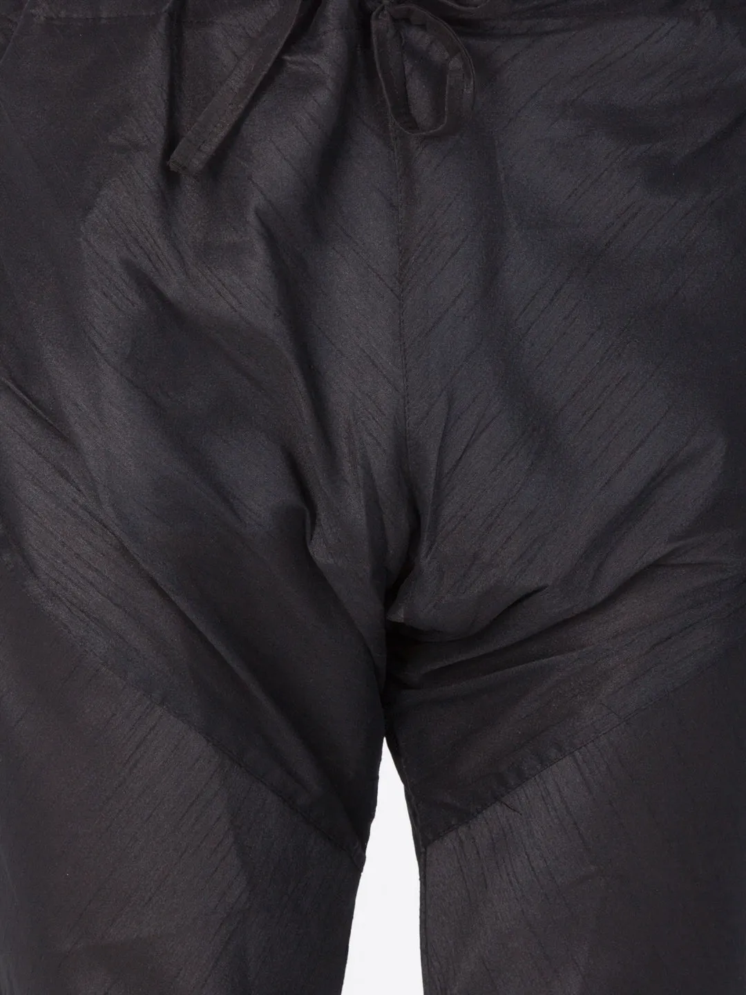VASTRAMAY Men's Black Cotton Silk Kurta Pyjama