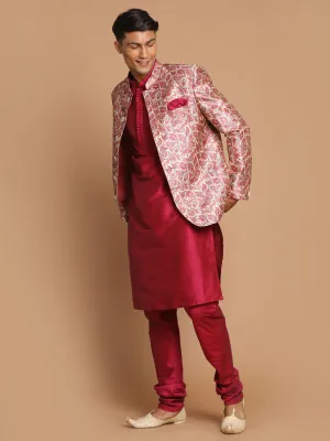 VASTRAMAY Pink Silk Blend Jodhpuri Kurta Set