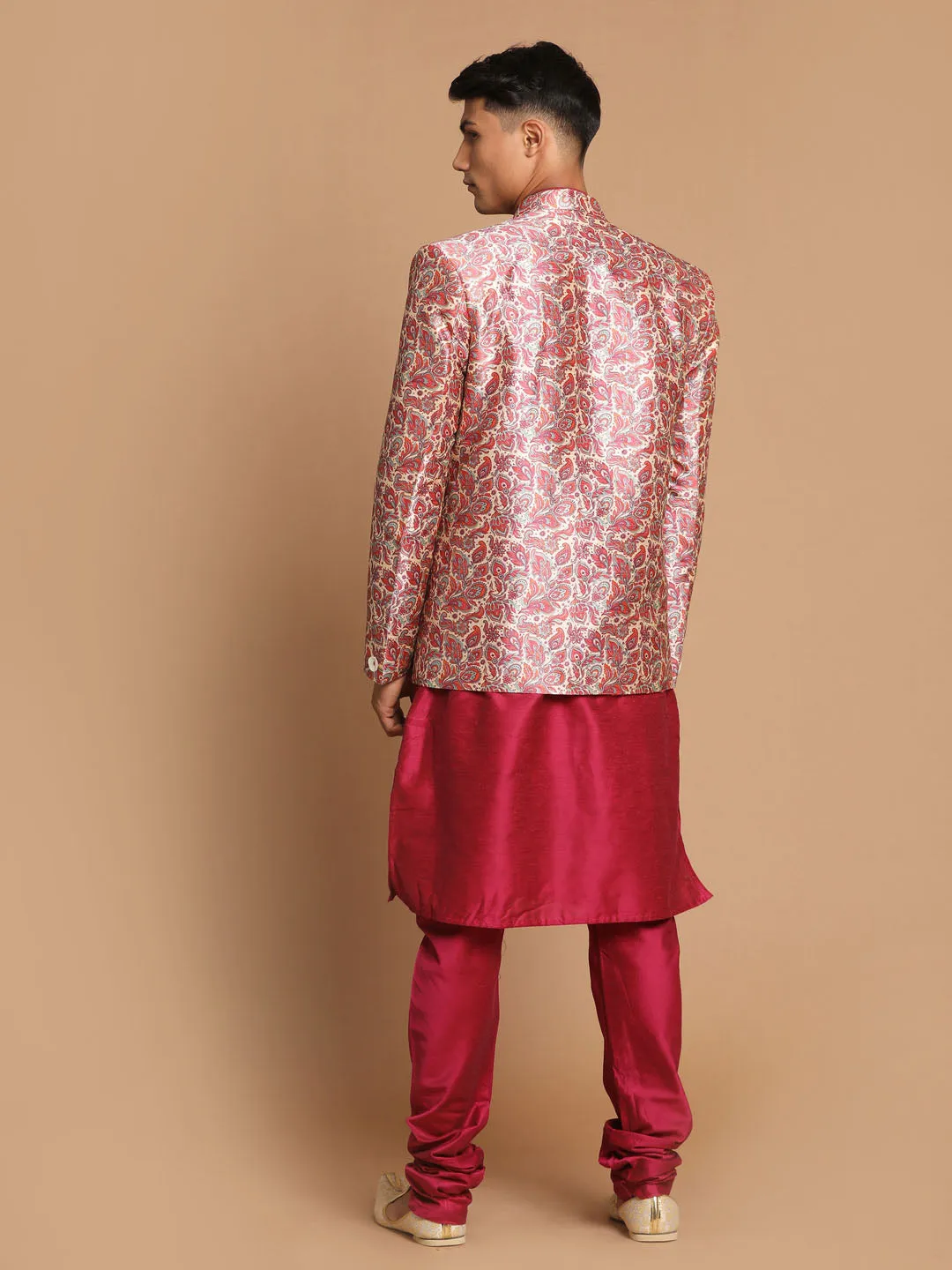 VASTRAMAY Pink Silk Blend Jodhpuri Kurta Set