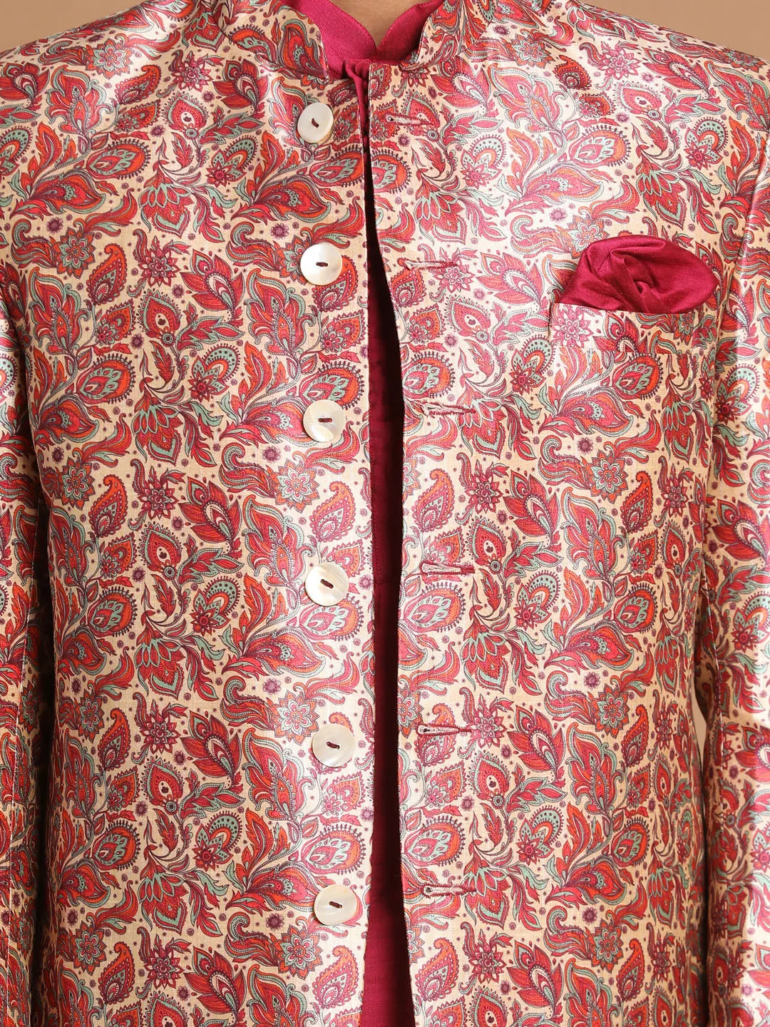 VASTRAMAY Pink Silk Blend Jodhpuri Kurta Set