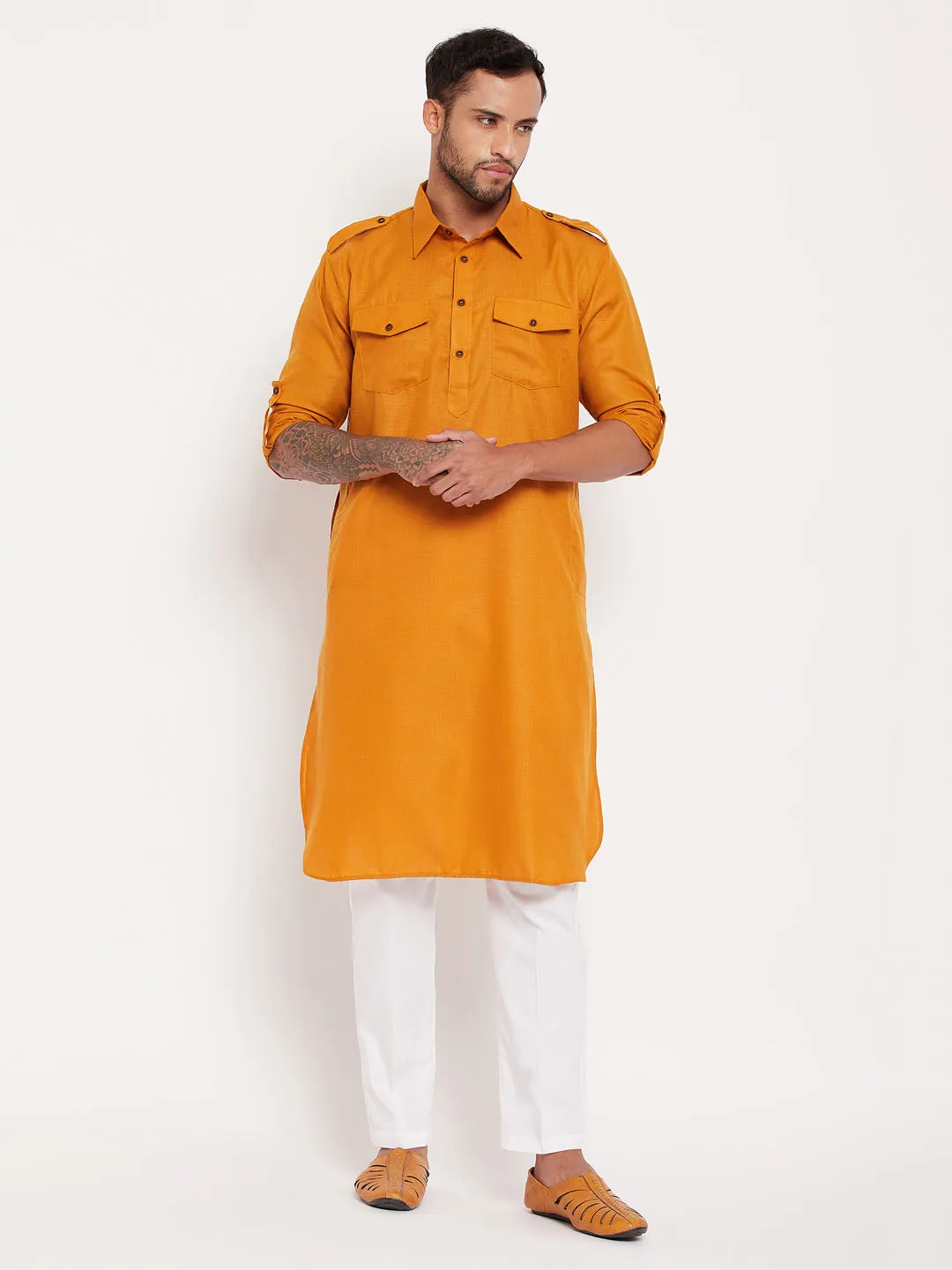 VASTRAMAY Rust Pathani Suit With White Pant