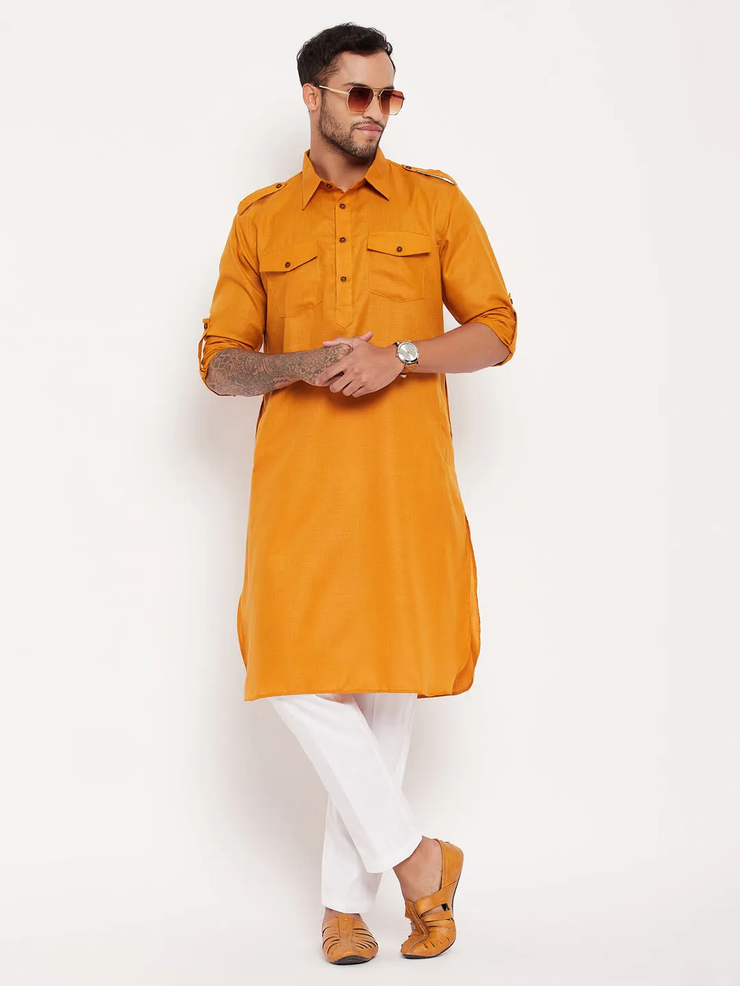 VASTRAMAY Rust Pathani Suit With White Pant