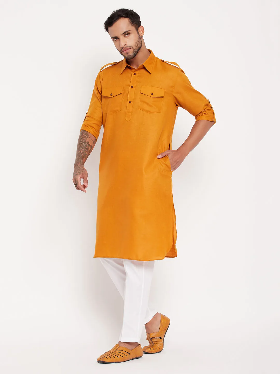VASTRAMAY Rust Pathani Suit With White Pant