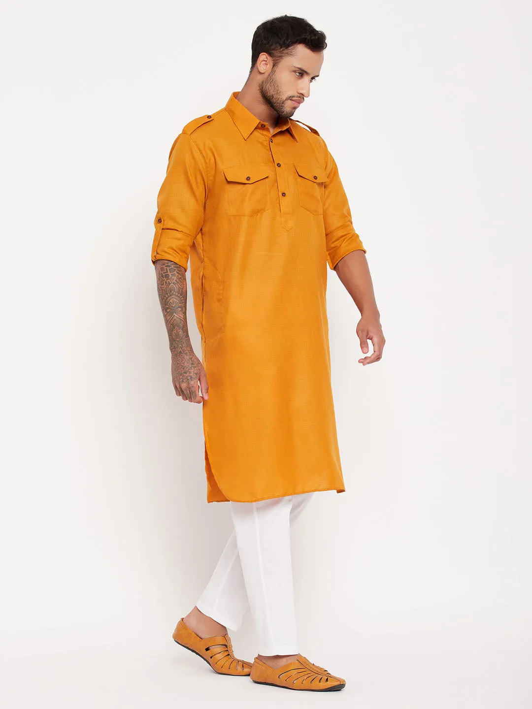 VASTRAMAY Rust Pathani Suit With White Pant