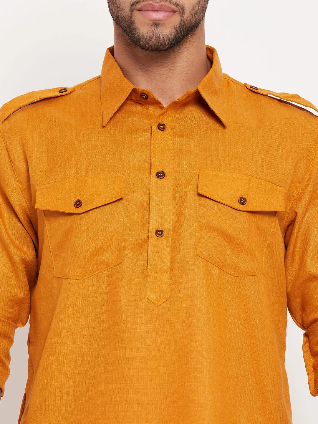 VASTRAMAY Rust Pathani Suit With White Pant