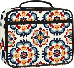 Vintage Floral Square Lunch Bag Ethnic Southwest Square Tote Lunch Bag Reusable Lunch Box Leakproof Cooler Bag