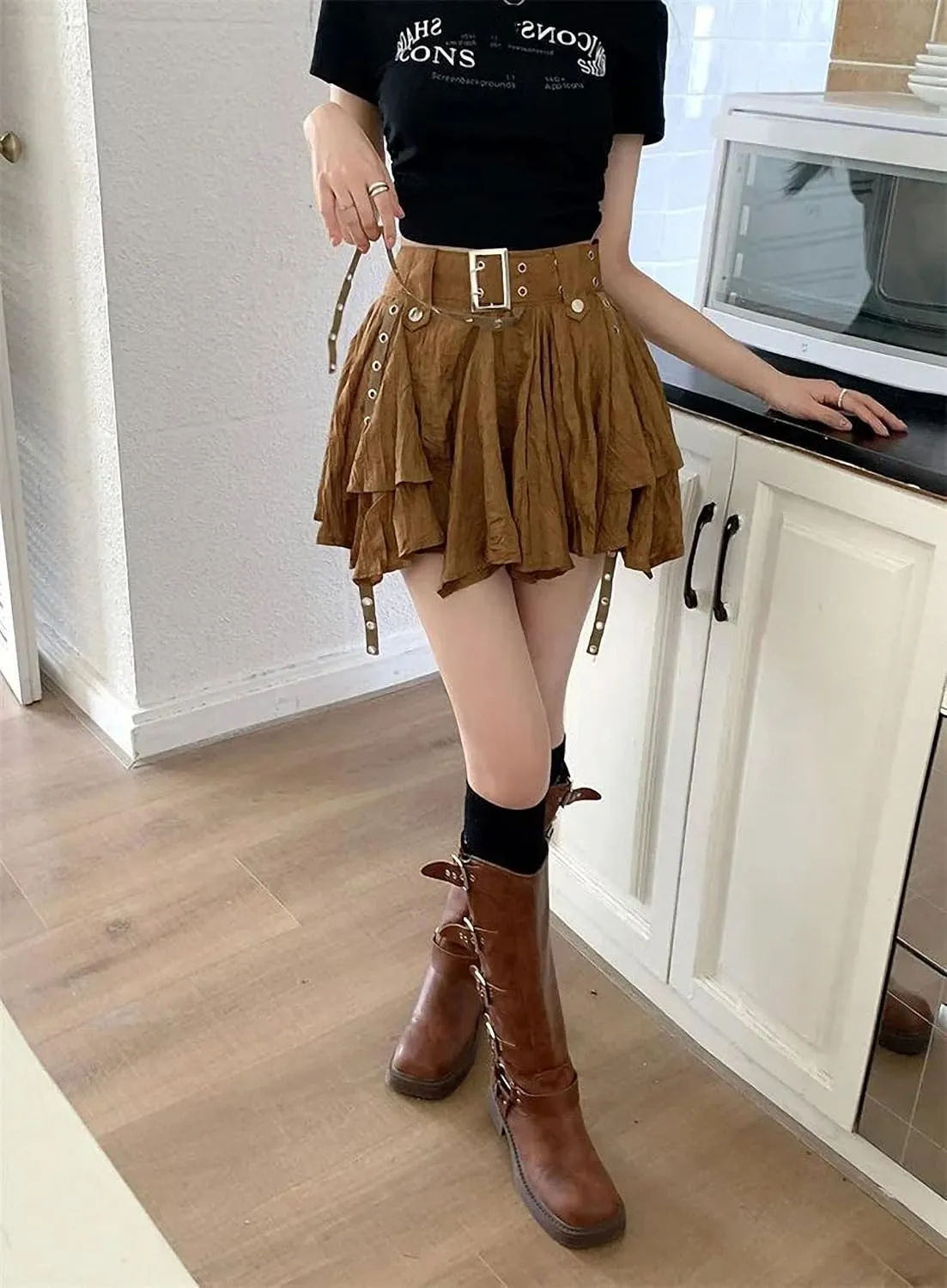 Vintage Harajuku Mini Skirt Women Summer Low Waist Irregular Pleated Skirt Retro Preppy Style Mini Skirt Y2K Streetwear