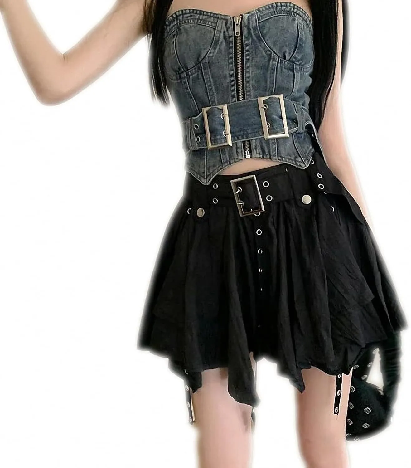 Vintage Harajuku Mini Skirt Women Summer Low Waist Irregular Pleated Skirt Retro Preppy Style Mini Skirt Y2K Streetwear