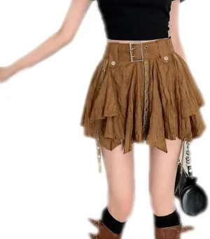 Vintage Harajuku Mini Skirt Women Summer Low Waist Irregular Pleated Skirt Retro Preppy Style Mini Skirt Y2K Streetwear