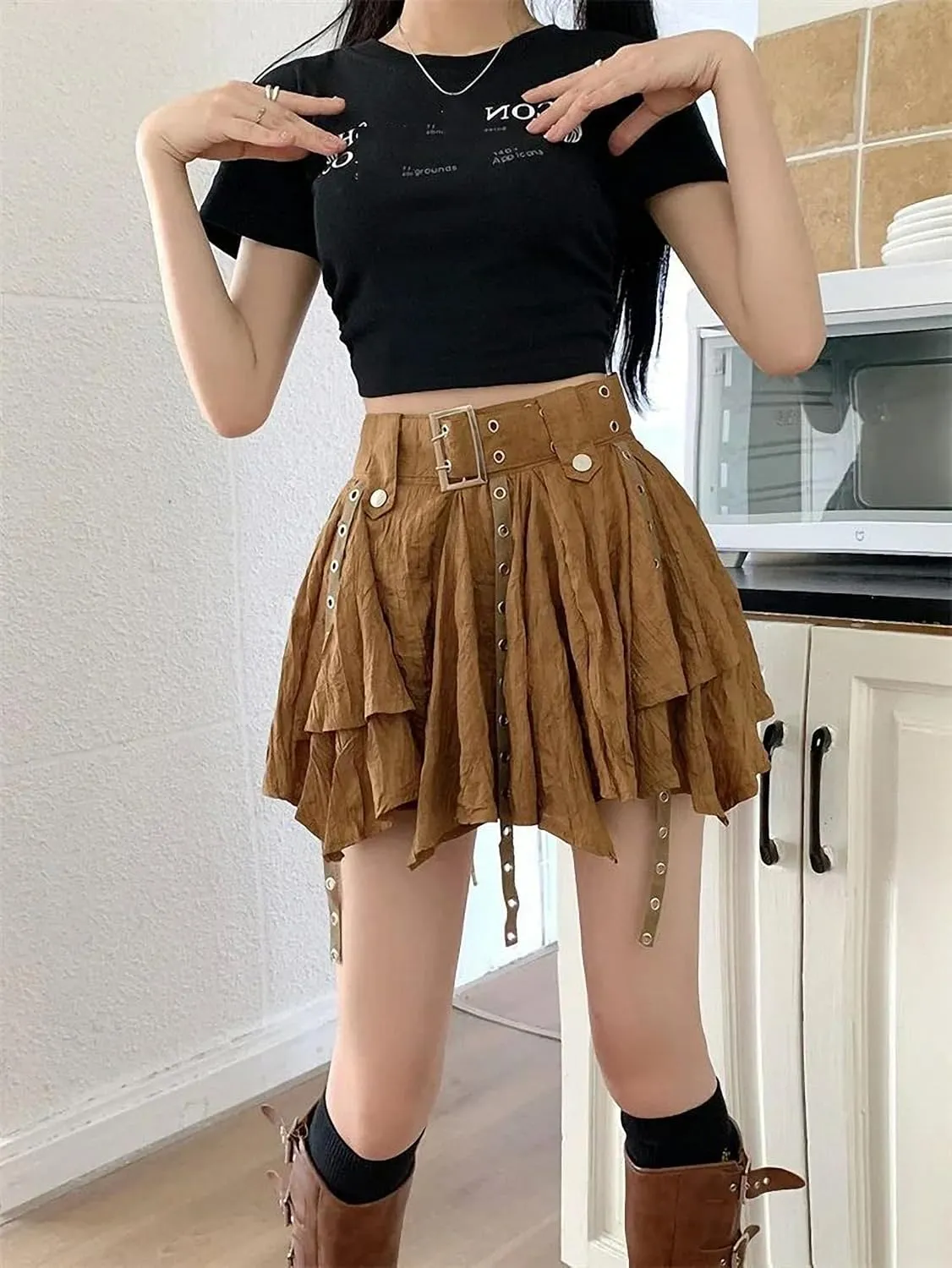 Vintage Harajuku Mini Skirt Women Summer Low Waist Irregular Pleated Skirt Retro Preppy Style Mini Skirt Y2K Streetwear