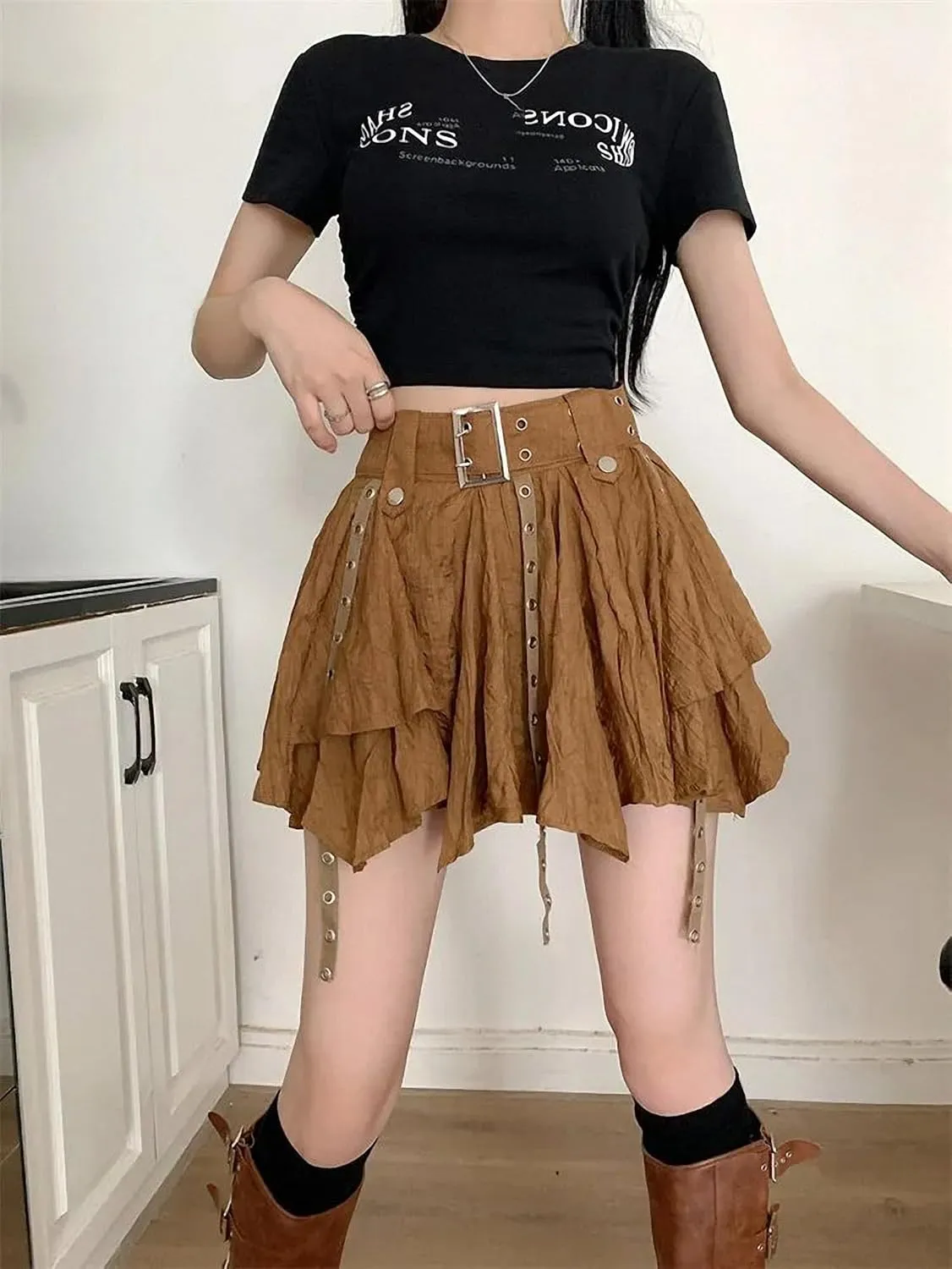 Vintage Harajuku Mini Skirt Women Summer Low Waist Irregular Pleated Skirt Retro Preppy Style Mini Skirt Y2K Streetwear