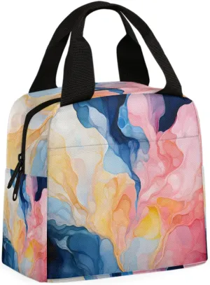 Watercolor Effect Lunch Bag Abstract Watercolor Tote Lunch Bag Reusable Lunch Box Leakproof Cooler Bag