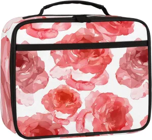 Watercolor Pink Rose Square Lunch Bag Rose Square Tote Lunch Bag Reusable Lunch Box Leakproof Cooler Bag